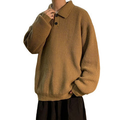 men fall outfits Japanese Style Lazy Polo Collar Sweater Men's American Retro Brown Oversize Inner Knitted