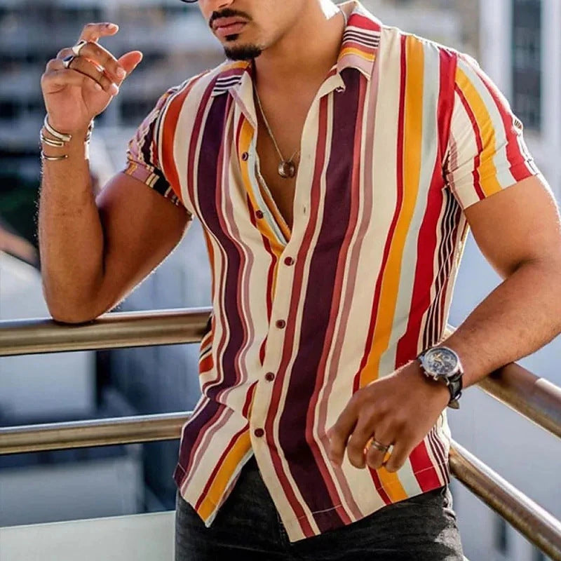 classy mens fashion Hawaiian Shirt Men Vintage Summer Shirt Striped Shirt Short Sleeve Street Men Designer Clothing