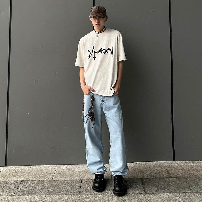 men fall outfits Appreciation Cloud Daily Commuter Vintage Washed Distressed Fashion Brand New Jeans Men's Hong Kong Style Straight Trousers Men