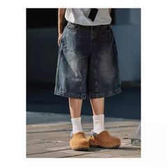 2000s fashion Men's Jeans Summer Thin American Retro High Street 7 Pants Loose Straight Casual Washed Middle Pants