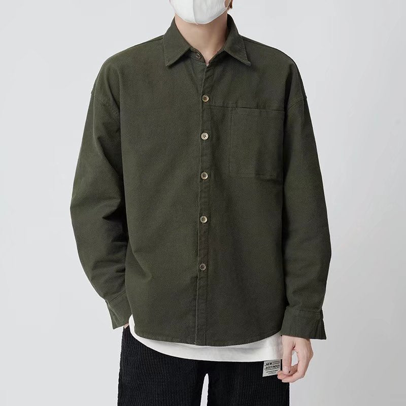 men fall outfits casual Japanese Retro Workwear Shirt Men's Long-Sleeved Spring and Autumn Solid Color Shirt Loose Casual Top Coat Fashion