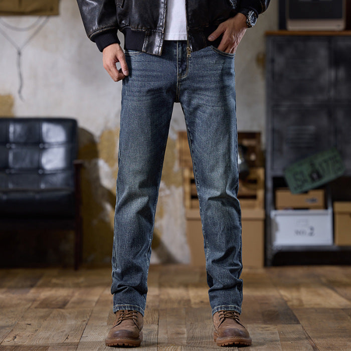 formal cowboy outfits men Retro Jeans Men's Loose Straight Fashion Distressed Washed American Casual Long Pants Men