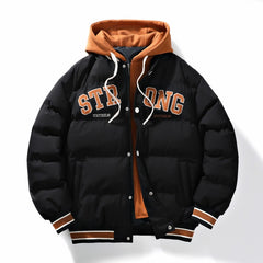 mens fall fashion Winter Popular Fake Two-Piece Hooded Cotton-Padded Jacket Men's and Women's Same Hong Kong Style Casual Windproof Warm down Jacket Fashion Brand