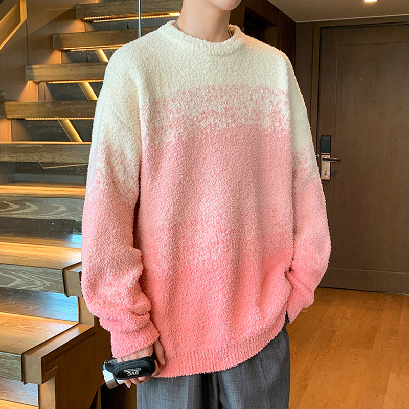 mens fall fashion American Gradient Color Mohair Autumn Thickened Sweater Men's and Women's Loose Lazy Style Couple's Sweater