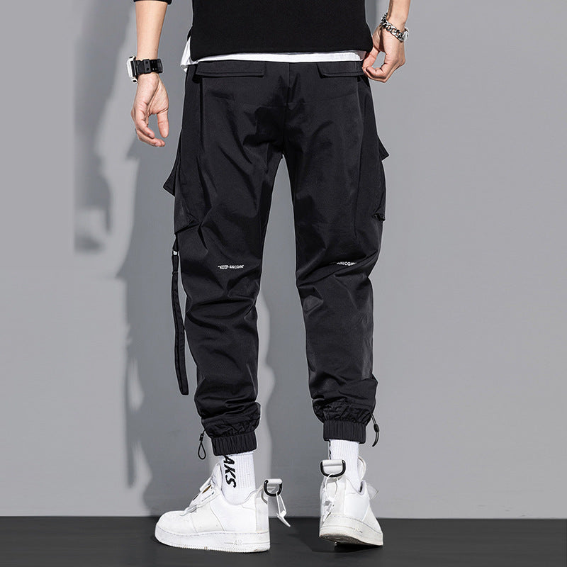 techwear outfits Spring and Autumn Laser Reflective Overalls Men's Fashion Brand Loose Multi-Bag Men's Ankle-Tied Casual Pants Ins Super Popular Pants