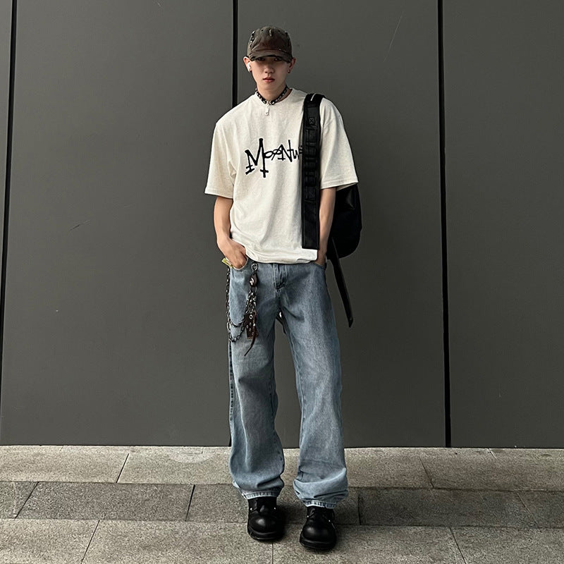 men fall outfits Appreciation Cloud Daily Commuter Vintage Washed Distressed Fashion Brand New Jeans Men's Hong Kong Style Straight Trousers Men