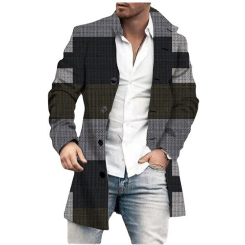 classy mens fashion New Spring, Autumn and Winter Men's Woolen Stand Collar Mid-Length Casual Overcoat Popular Woolen Overcoat