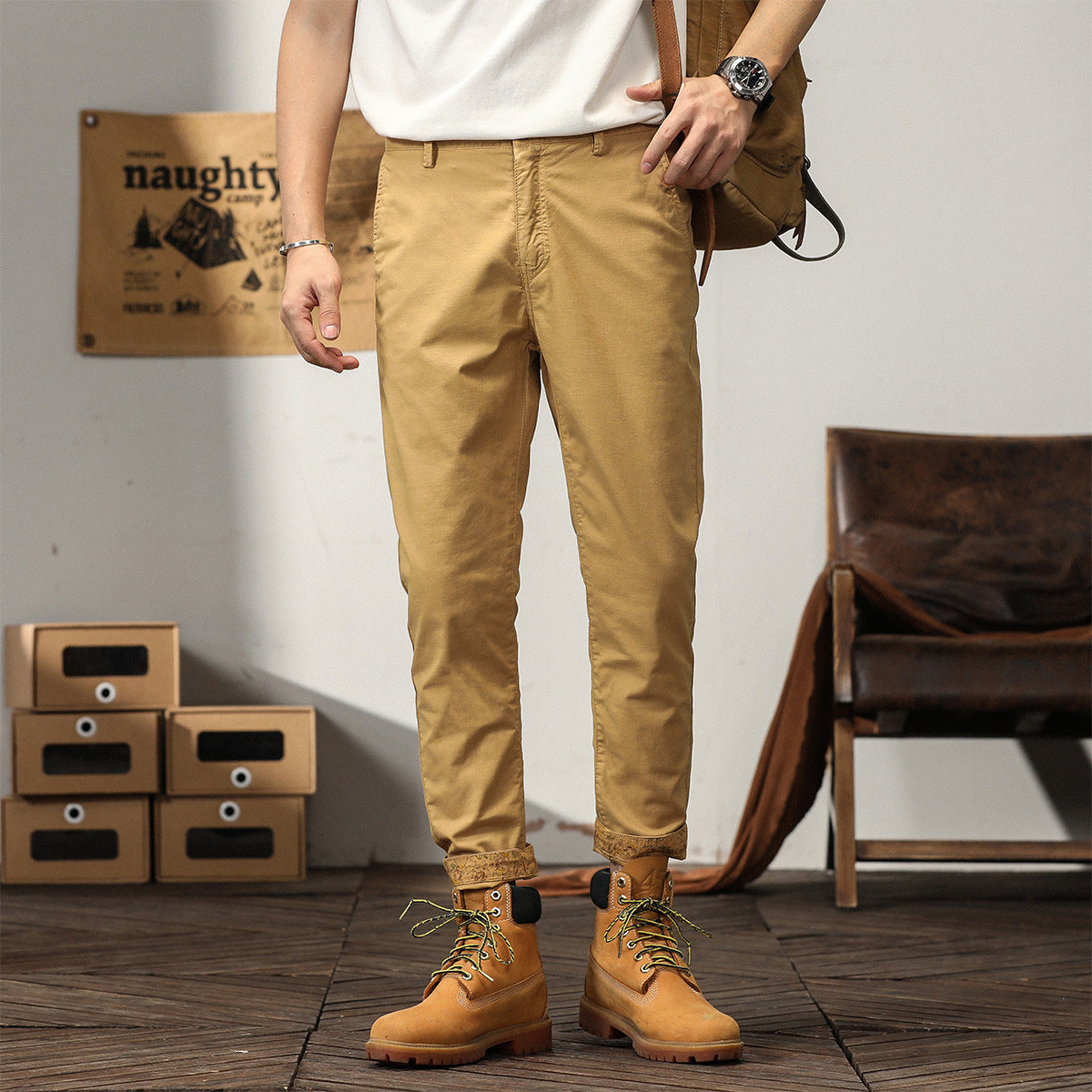 business casual men Casual Pants Men's Autumn Thin Slim Straight Trousers Hong Kong Style Trendy Simple Tapered Ankle-Length Business Trousers