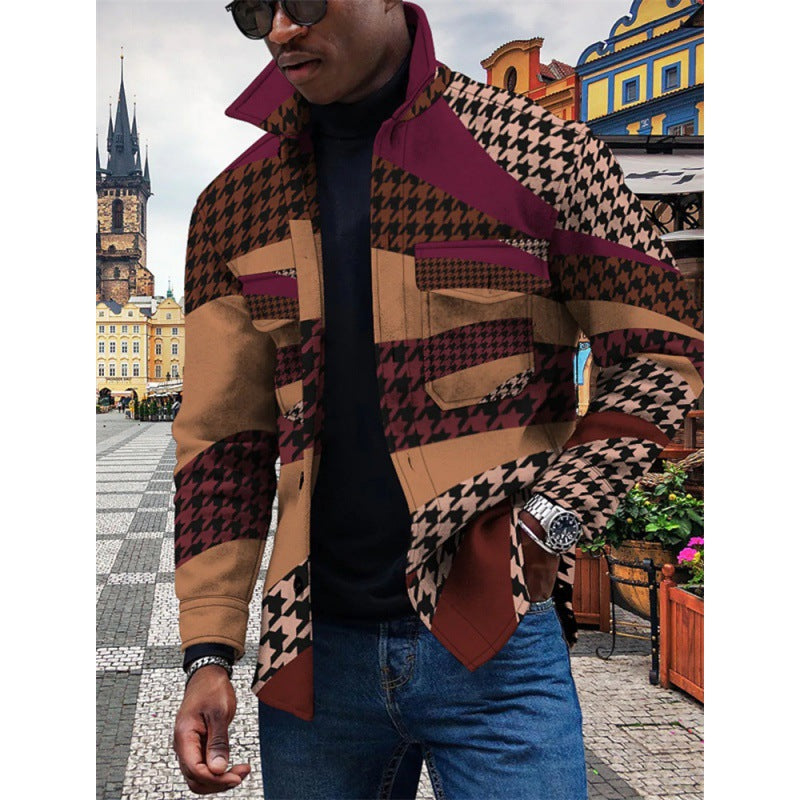 90s fashion men Autumn and Winter New Men's Single-Breasted Cardigan 3D Digital Printing Retro Floral Jacket Jacket