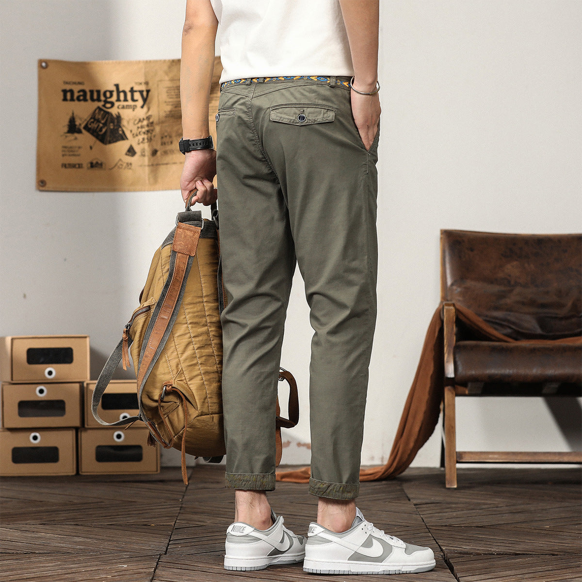 business casual men Casual Pants Men's Autumn Thin Slim Straight Trousers Hong Kong Style Trendy Simple Tapered Ankle-Length Business Trousers