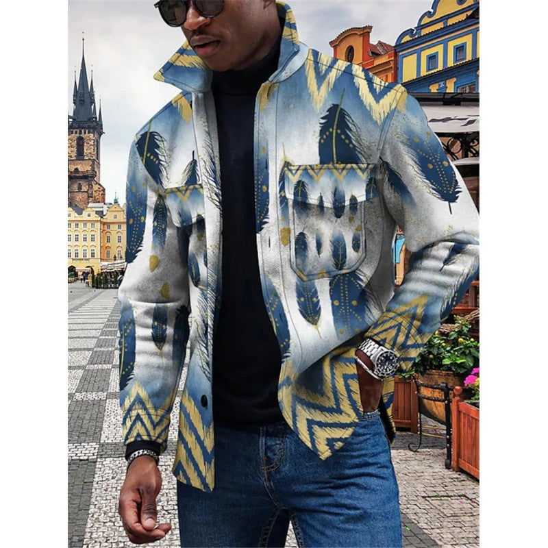 90s fashion men Autumn and Winter New Men's Single-Breasted Cardigan 3D Digital Printing Retro Floral Jacket Jacket