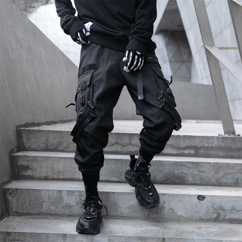 techwear outfits Functional Style Overalls Men's Fashion Brand Loose Ankle-Tied Tactical Multi-Pocket Ankle-Tied Umbrella Pants Autumn and Winter Casual Trousers