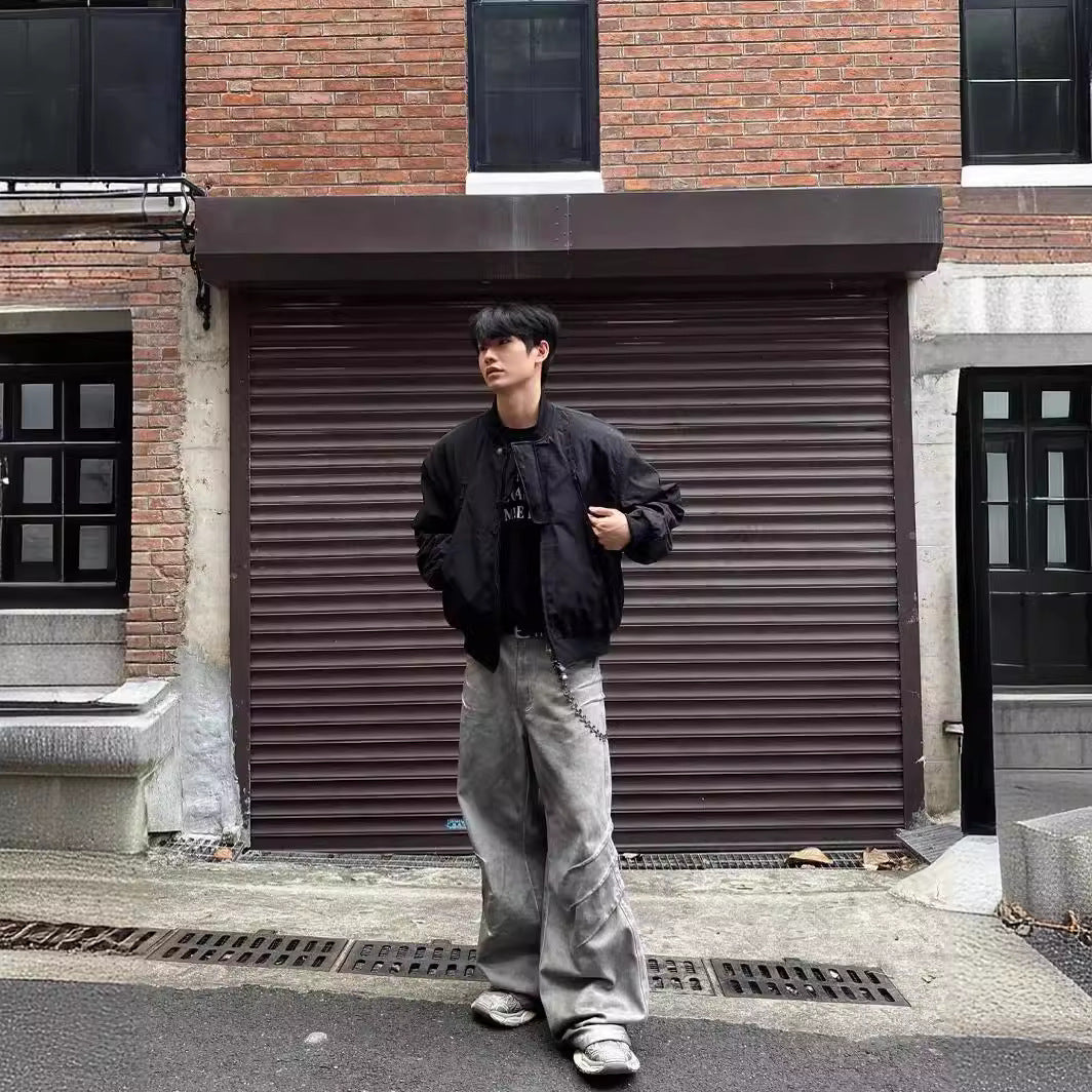 =winter outfits men Spring and Autumn Deconstructing Casual Baseball Uniform Pilot Jacket Ins Loose Multi-Zipper American Retro Jacket