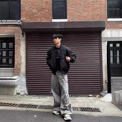 winter outfits men Spring and Autumn Casual Baseball Uniform Pilot Jacket Ins Loose Multi-Zipper American Retro Jacket