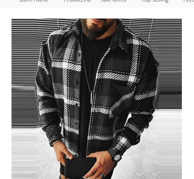 men fall outfits New Spring and Autumn New Long-Sleeved Blue and White Plaid Long-Sleeved Shirt Casual Stand Collar Pocket Shirt for Men