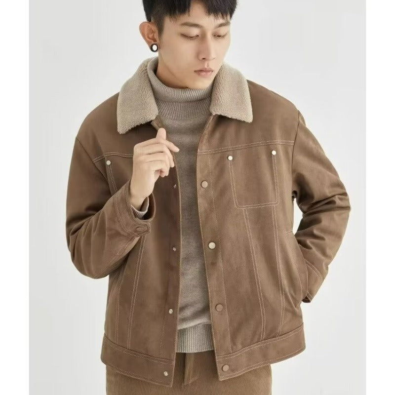 men winter outfits Suede Jacket Men's Short Autumn and Winter Thickened Workwear Korean Style Trendy Casual Woolen Lamb Wool Jacket Men