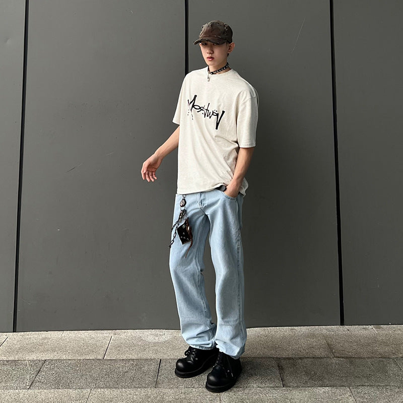 men fall outfits Appreciation Cloud Daily Commuter Vintage Washed Distressed Fashion Brand New Jeans Men's Hong Kong Style Straight Trousers Men