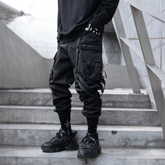 techwear outfits Functional Style Overalls Men's Fashion Brand Loose Ankle-Tied Tactical Multi-Pocket Ankle-Tied Umbrella Pants Autumn and Winter Casual Trousers