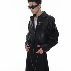 techwear outfits Summer New Leather Coat Men's Korean-Style Fashionable Casual Loose Handsome Jacket Spring and Autumn Thin Motorcycle Clothes