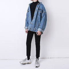 90s fashion men INS Denim Coat Men's Spring and Autumn Fashion Brand Pu Shuai Jacket Hong Kong Style High Street Loose Student Work Clothes