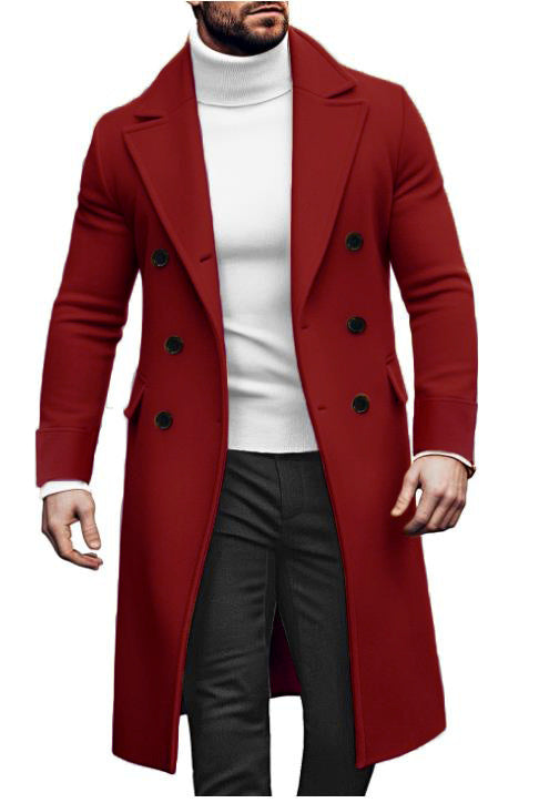 mens fall fashion 2024 New Woolen Long Coat Men's Double Breasted Coat European Version 