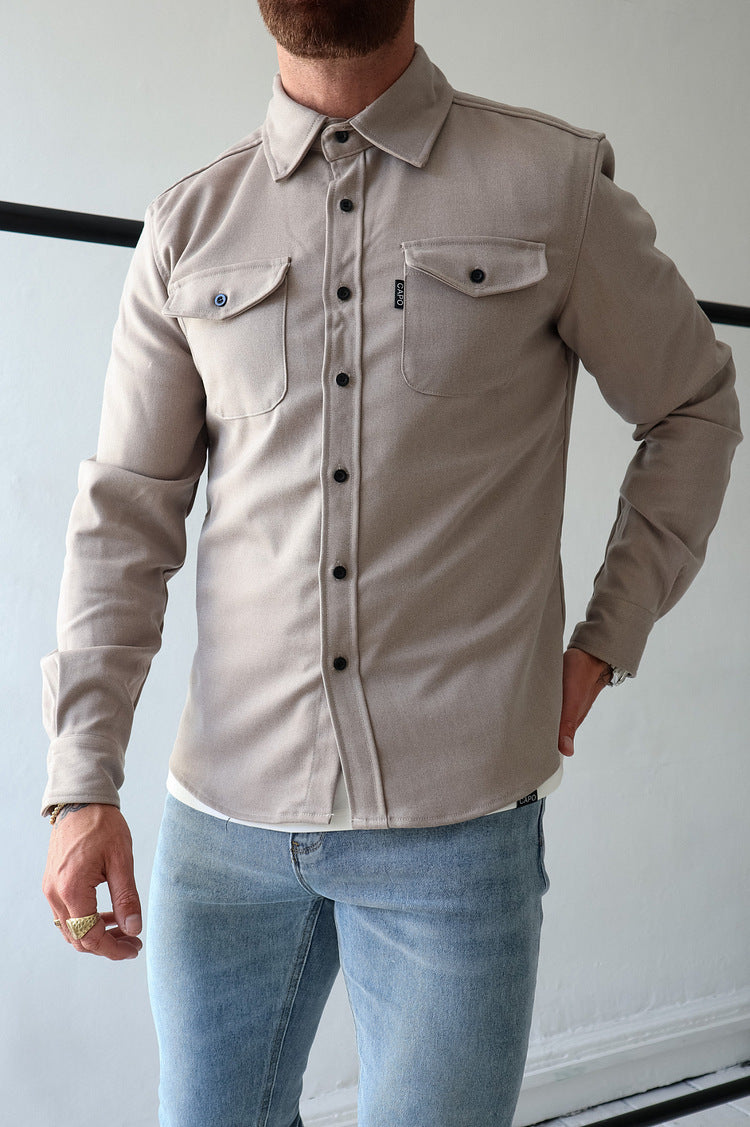 men fall outfits Autumn and Winter New Men's Youth Casual Men's Shirt Brushed