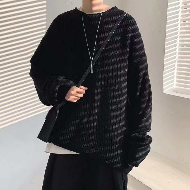 fall mens outfits round Neck Solid Color Sweater Men's Autumn and Winter Loose Korean Style Thick Sweater Lazy Personality Bottoming Sweater Sweater Men