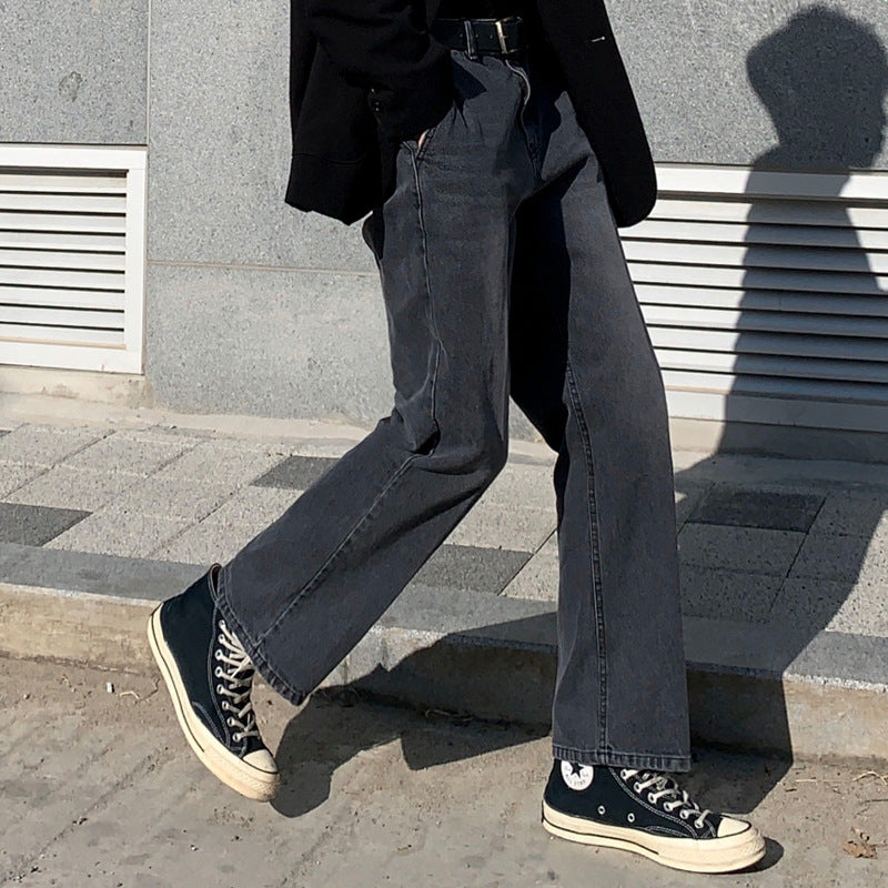 men fall outfits Men's Jeans Loose Straight Autumn Wide-Leg Pants Korean Style Trendy Black Distressed Casual Long Pants