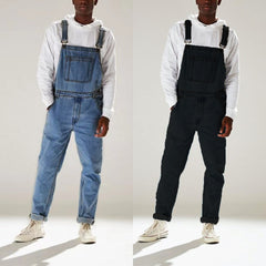 black men streetwear 2024 New Summer Street Hipster Solid Color Suspender Pants Sling One-Piece High Waist Men's Jeans