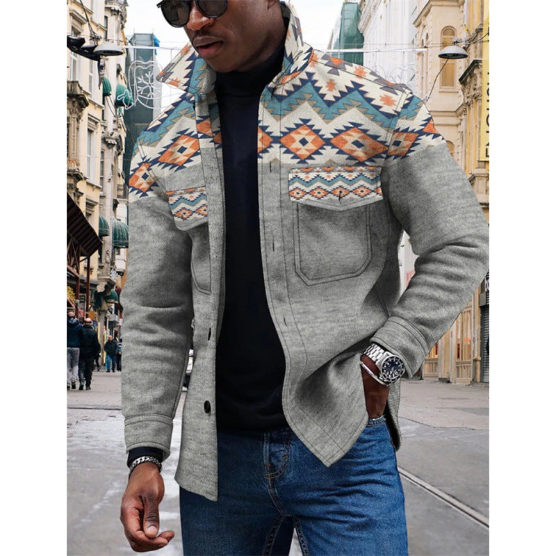 90s fashion men Autumn and Winter New Men's Single-Breasted Cardigan 3D Digital Printing Retro Floral Jacket Jacket