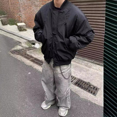 =winter outfits men Spring and Autumn Deconstructing Casual Baseball Uniform Pilot Jacket Ins Loose Multi-Zipper American Retro Jacket