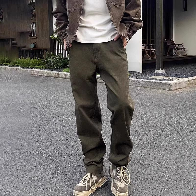 men fall outfits American Retro Workwear Logging Pants Men's Spring and Autumn Army Green Fashion Brand Loose Summer Men's Straight Casual Trousers