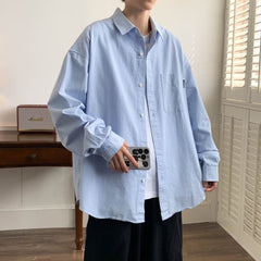 outfits for men Japanese Solid Color Long-Sleeved Shirt Men's Niche Design Sense Stacked Lapel Shirt Coat for Teenagers