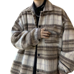 guys fashion casual Chanel Style Thickened Woolen Coat Men's Autumn and Winter Design Fashion Brand Loose Warm Plaid Jacket Stand Collar Cotton-Padded Jacket