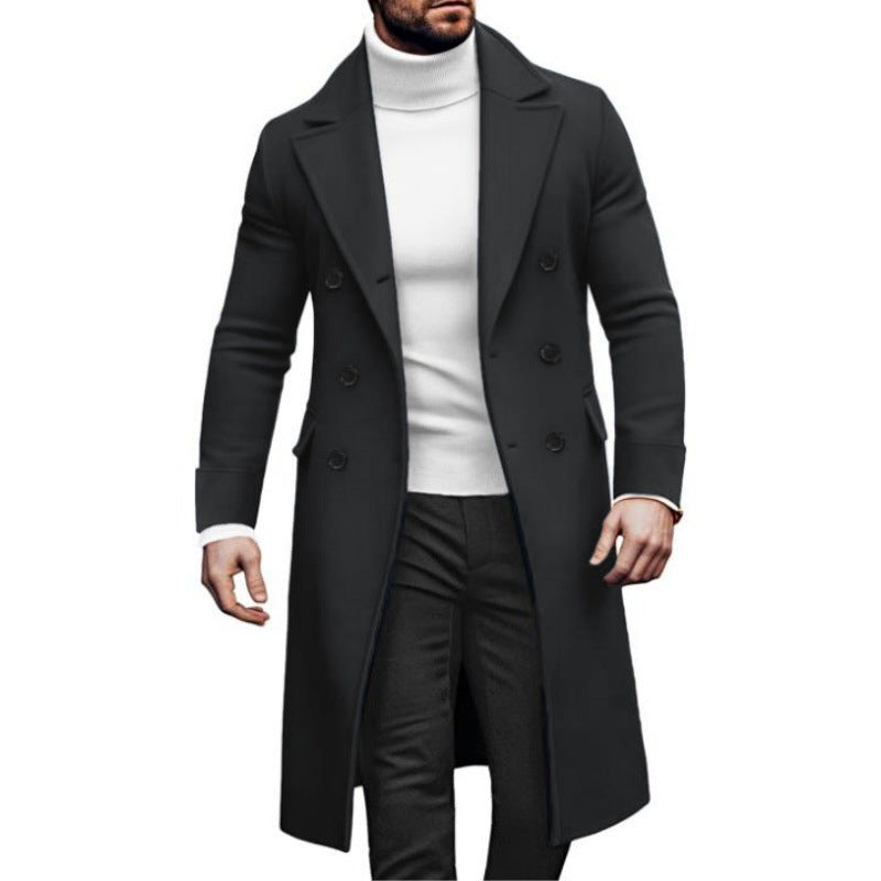 mens fall fashion 2024 New Woolen Long Coat Men's Double Breasted Coat European Version 