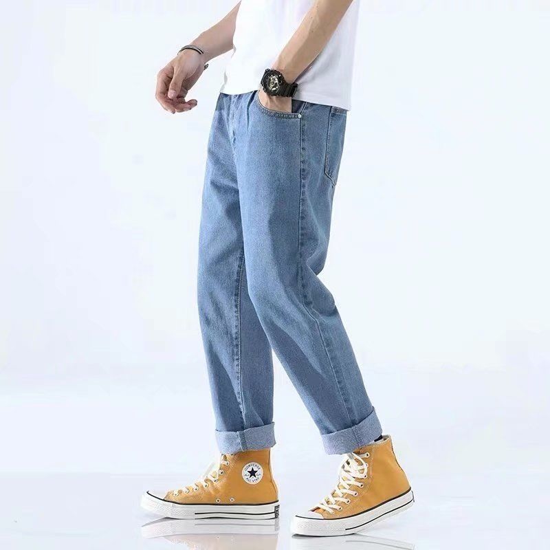 men fall outfits American Retro Washed Light Blue Skinny Jeans Men's High Street Narrow Slim Slimming High Pants 