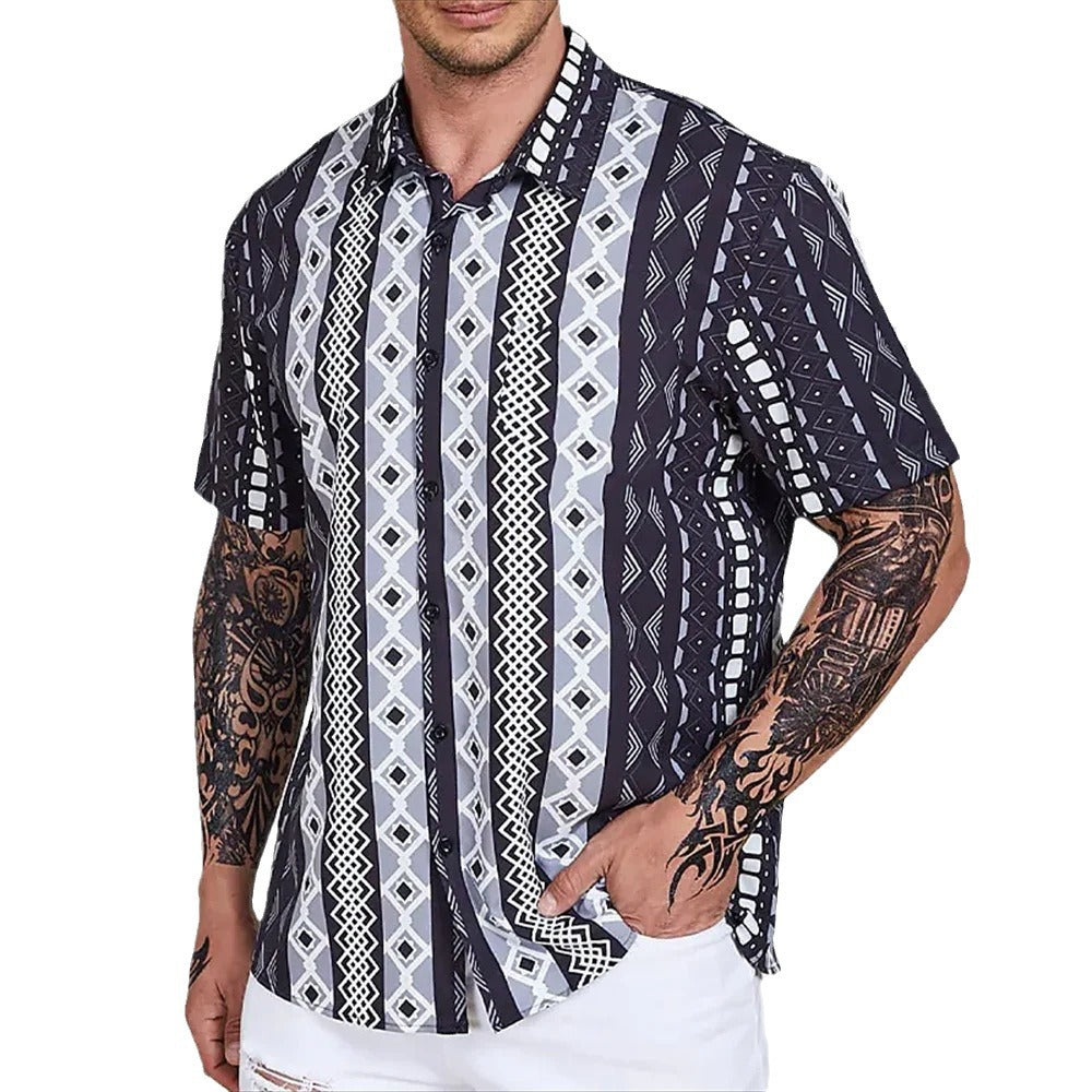 classy mens fashion Hawaiian Shirt Men Vintage Summer Shirt Striped Shirt Short Sleeve Street Men Designer Clothing