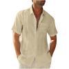 black men fashion urban 2024 Summer Men's Pocket Single-Breasted Cardigan Solid Color Cotton and Linen Bamboo Casual Short-Sleeved Men's Shirt