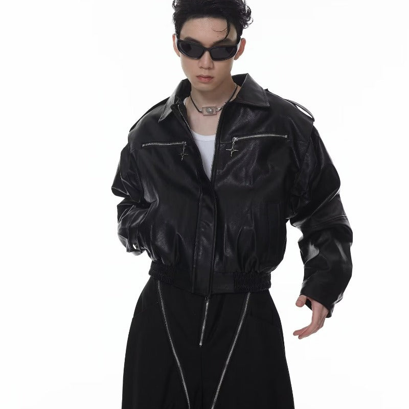 techwear outfits Summer New Leather Coat Men's Korean-Style Fashionable Casual Loose Handsome Jacket Spring and Autumn Thin Motorcycle Clothes