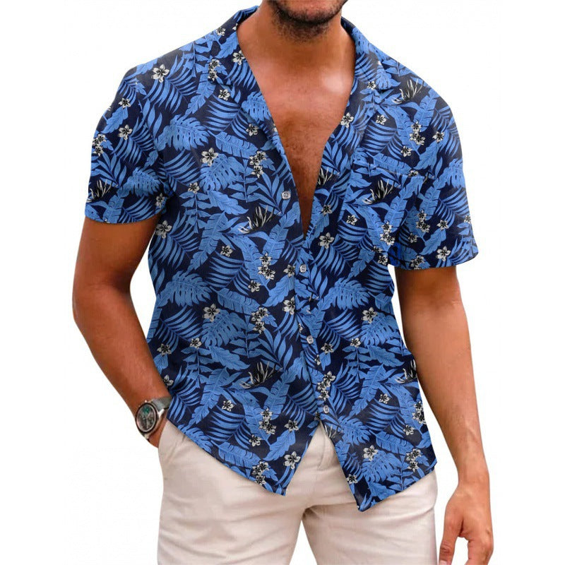 shirt 2024 Summer Men's Shirt 3D Digital Printing Short-Sleeved Lapel Shirt 