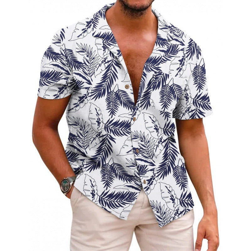 shirt 2024 Summer Men's Shirt 3D Digital Printing Short-Sleeved Lapel Shirt 