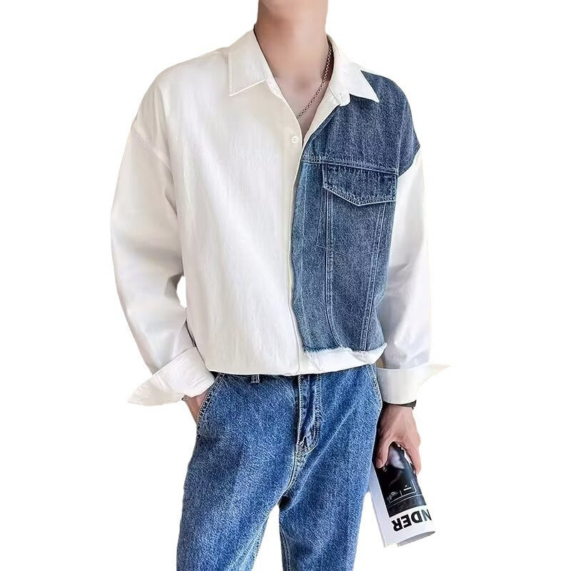 90s fashion men Stitching Shirt Men's Short Sleeve Fashion Brand Ruan Handsome Contrast Color Half Sleeve Shirt Men's 2024 New Summer Half Sleeve Shirt