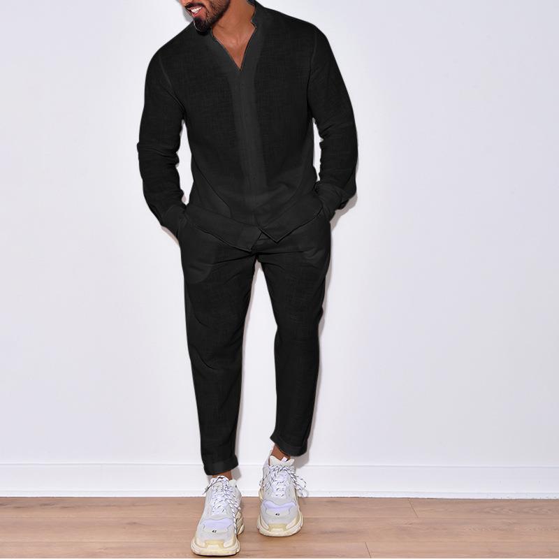 fall mens outfits Sports Suit Men's Linen Autumn Casual Suit Long Sleeve Fashion Overalls Two-Piece Set