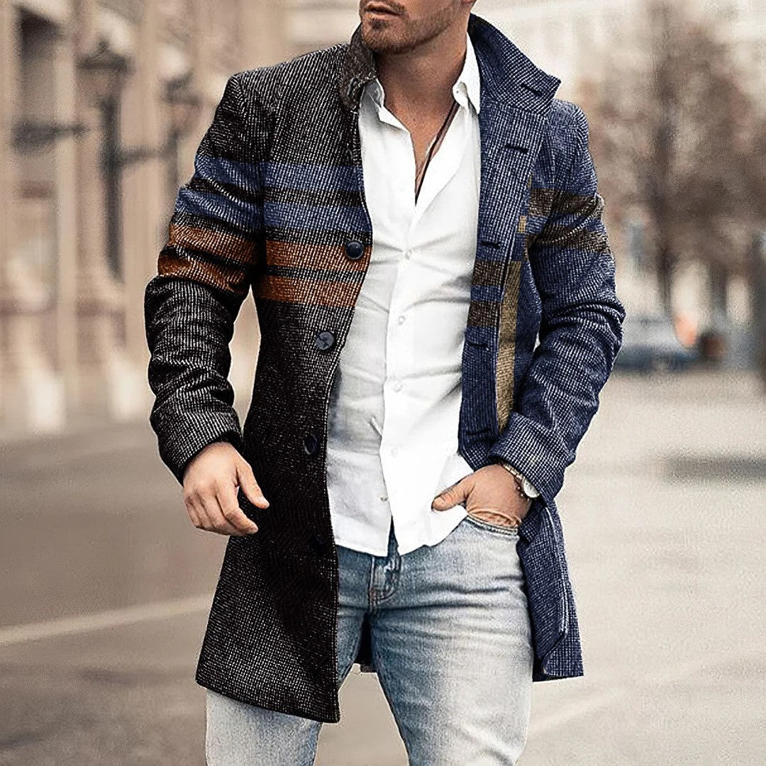 classy mens fashion New Spring, Autumn and Winter Men's Woolen Stand Collar Mid-Length Casual Overcoat Popular Woolen Overcoat