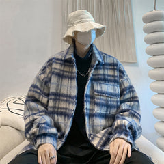 guys fashion casual Chanel Style Thickened Woolen Coat Men's Autumn and Winter Design Fashion Brand Loose Warm Plaid Jacket Stand Collar Cotton-Padded Jacket