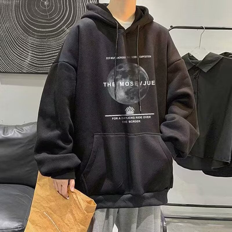 boy outfits Hooded Thin Sweater Men's Spring and Autumn Loose Casual Pullover Shirt Convinced Printed Teenagers