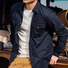 =mens fall fashion 2024 Spring and Autumn New Shirt Men's Long-Sleeved Cotton Casual Solid Color Shirt Young and Middle-Aged Workwear Slim Jacket