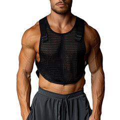 techwear outfits Summer plus Size Men's Transparent Mesh Short Functional Fitness Sleeveless Vest Top