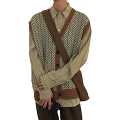 man outfit 2024 Autumn and Winter Loose American Fashion All-Matching Brown Vintage Knitted Cardigan Vest Sweater Vest Men's Japanese Style