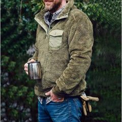 men fall outfits Autumn and Winter Casual Flannel Plush Sweater Men's Stitching Pocket Sweater